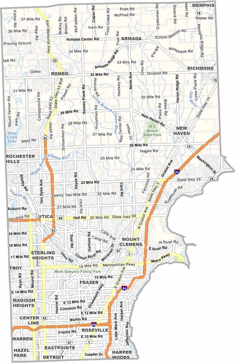 Map of Macomb County Michigan service area for Macomb Injury Lawyers
